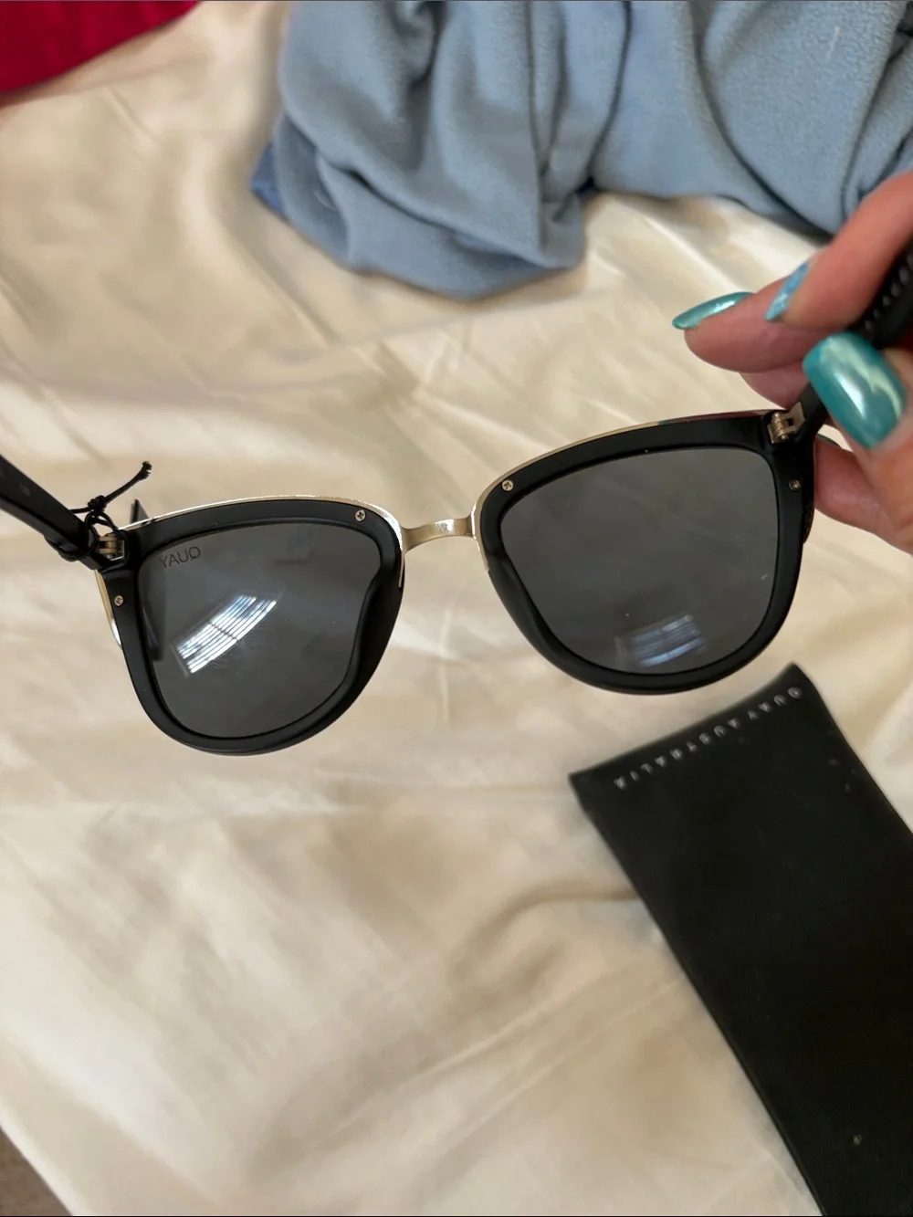 Quay Australia Black Cat-Eye Sunglasses with Silver Trim